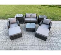 Fimous Rattan Wicker Garden Furniture 6 Seater Patio Conservatory Sofa Set with Square Coffee Table Armchair 2 Seater Sofa in Dark Grey Fimous Dark Grey
