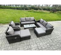 Fimous Rattan Wicker Garden Furniture Patio Conservatory Sofa Set with Rectangular Coffee Table Reclining Chair 2 Big Footstool