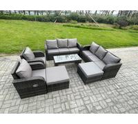 Fimous Rattan Wicker Garden Furniture Patio Conservatory Sofa Set with Rectangular Coffee Table Reclining Chair 2 Big Footstool
