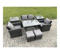 Fimous Rattan Wicker Garden Furniture Patio Conservatory Sofa Set With Rectangular Dining Table Armchair For Garden