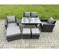 Rattan Wicker Garden Furniture Patio Conservatory Sofa Set with Rectangular Dining Table Armchair 2 Seater Sofa Fimous Dark Grey One Size