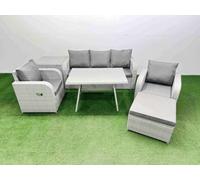 FIMOUS Garden Furniture Set - 3-Seat Reclining Sofa, Dining Table & Big Footstool Light Grey