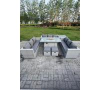 Fimous U Shape Lounge Sofa Dining Set With Gas Heater Firepit Burner Dining Table Side Coffee Tea Table in Light Grey Fimous Light Grey