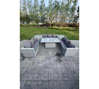 Fimous U Shape Rattan Garden Furniture Set Adjustable Rising Lifting Table 2 PC Side Coffee Tea Table in Light Grey Fimous Light Grey