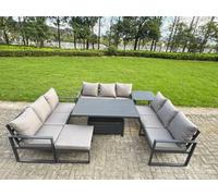 Fimous U-Shaped Garden Furniture Set 10-Seater Aluminium With Adjustable Rising Lifting Dining Table Side Table Big Footstool