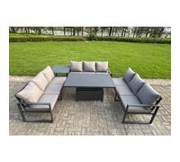 Fimous U-Shaped Garden Furniture Set 9-Seater Aluminium With Adjustable Rising Lifting Dining Table Side Table Dark Grey
