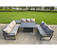 Fimous U-Shaped Garden Furniture Set 9-Seater Aluminium With Adjustable Rising Lifting Dining Table Side Table Dark Grey