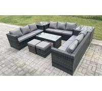 Fimous U-Shaped Weather-Resistant Rattan-Effect Dining Set with Oblong Rectangular Coffee Table