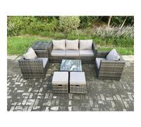 Fimous Wicker 7 Pieces Rattan Garden Furniture Sofa Set With Armchair Side Table Square Coffee Table 2 Small Footstools