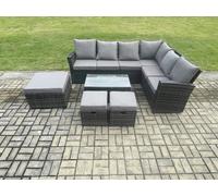 Wicker PE Outdoor Garden Furniture Set High Back Rattan Corner Sofa Set with Rectangular Coffee Table 3 Footstools Fimous Dark Grey One Size