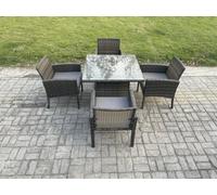 Fimous Wicker PE Outdoor Rattan Garden Furniture Arm Chair And Table Dining Sets 4 Seater Square Dining Table Dark Grey Mixed