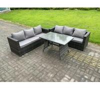 Fimous Wicker PE Rattan Garden Dining Set Outdoor Furniture Sofa with Patio Dining Table Dark Grey Mixed