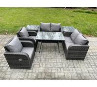 Fimous Wicker PE Rattan Garden Dining Set Outdoor Furniture Sofa with 2 Side Tables Dark Grey Mixed