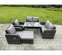 Fimous Wicker PE Rattan Garden Dining Set Outdoor Furniture Sofa with Big Footstool Dark Grey Mixed