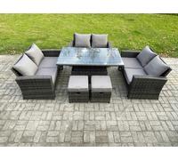 Fimous Wicker PE Rattan Garden Furniture Set - Dark Grey Mixed Height Adjustable Rising Lifting Table Sofa Dining Set