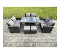 Fimous Wicker PE Rattan Garden Furniture Set - Dark Grey Mixed Height Adjustable Rising Lifting Table Sofa Dining Set