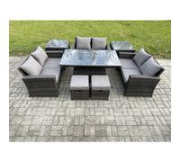 Fimous Wicker Pe Rattan Garden Furniture Set Height Adjustable Rising Lifting Table Sofa Dining Set With 2 Seater Sofa Sofa