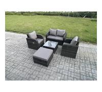 Fimous Wicker PE Rattan Garden Furniture Set Outdoor Lounge Sofa Set with Love Sofa Square Coffee Table Big Footstool Dark Grey Mixed