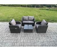 Fimous Wicker PE Rattan Garden Furniture Set Outdoor Lounge Sofa Set with Love Sofa Square Coffee Table Dark Grey Mixed