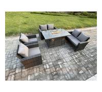 Fimous Wicker PE Rattan Garden Furniture Sets 6 Seater Patio Outdoor Gas Firepit Dining Table Heater Set with Double Seat Sofa in Dark Grey Fimous Dark Grey