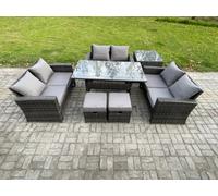 Fimous Wicker Pe Rattan Garden Furniture Sets Outdoor Lounge Sofa Set With Oblong Dining Table Double Seat Sofa Side Table