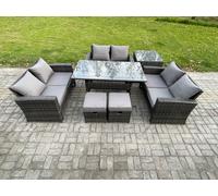 Fimous Wicker Pe Rattan Garden Furniture Sets Outdoor Lounge Sofa Set With Oblong Dining Table Double Seat Sofa Side Table