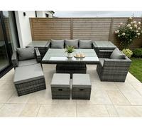 Fimous Wicker Pe Rattan Garden Furniture Sofa Set Outdoor Adjustable Rising Lifting Dining Table Set