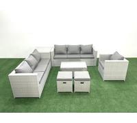 Fimous Wicker PE Rattan Sofa Garden Furniture Set with Armchair Oblong Coffee Table 2 Small Footstools Side Table Light Grey Mixed
