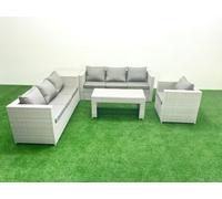 Fimous Wicker Pe Rattan Sofa Garden Furniture Set Oblong Coffee Table Armchair Side Table Light Grey