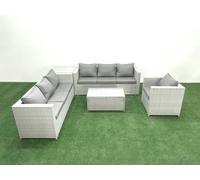Fimous Wicker PE Rattan Sofa Garden Furniture Set with Armchair Oblong Coffee Table Side Table Light Grey Mixed