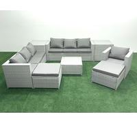 Wicker PE Rattan Sofa Garden Furniture Set with Armchair Square Coffee Table 2 Big Footstools 2 Side Tables Light Grey Mixed Fimous Light Grey One Size