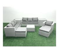 Fimous Wicker PE Rattan Sofa Garden Furniture Set with Armchair Square Coffee Table 2 Big Footstools 2 Side Tables Light Grey Mixed