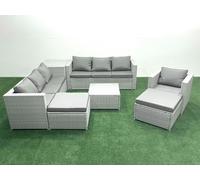 Fimous Wicker Pe Rattan Sofa Garden Furniture Set Armchair Square Coffee Table 2 Big Stools Side Table Light Grey