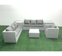 Fimous Wicker PE Rattan Sofa Garden Furniture Set with Armchair Square Coffee Table 2 Side Tables Light Grey Mixed