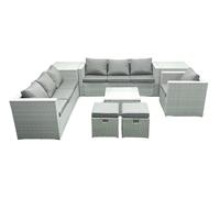Fimous Wicker PE Rattan Sofa Garden Furniture Set with Armchair Square Coffee Table 2 Small Footstools 2 Side Tables Light Grey Mixed Fimous Light Grey