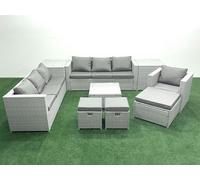 Wicker PE Rattan Sofa Garden Furniture Set with Armchair Square Coffee Table 3 Footstools 2 Side Tables Light Grey Mixed Fimous Light Grey One Size