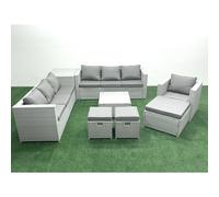 FIMOUS Garden Sofa Set - PE Rattan Wicker, Armchair, Square Coffee & 3 Footstools, Light Grey Mixed