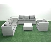 Fimous Wicker PE Rattan Sofa Garden Furniture Set with Armchair Square Coffee Table Side Table Light Grey Mixed Light Grey