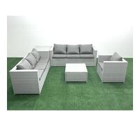 Fimous Wicker PE Rattan Sofa Garden Furniture Set with Armchair Square Coffee Table Side Table Light Grey Mixed Light Grey