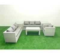 Fimous Wicker PE Rattan Sofa Garden Furniture Set with Oblong Coffee Table Armchair 2 Side Tables Light Grey Mixed