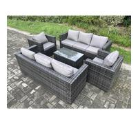Fimous Wicker Pe Rattan Sofa Set Outdoor Patio Garden Furniture With 2 Armchairs Oblong Coffee Table Dark Grey Mixed