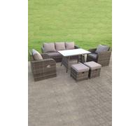 Fimous Wicker Rattan Garden Furniture Set Lounge Reclining Adjustable Chair Dining Table Small Footstools 7 Seater in Dark Grey Fimous Dark Grey