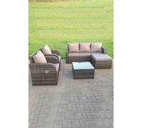 Fimous Wicker Rattan Garden Furniture Set Lounge Sofa Reclining Chair Outdoor Big Footstool 6 Seater Square Table in Dark Grey Fimous Dark Grey