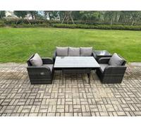 Fimous Wicker PE Rattan Garden Furniture Set Outdoor Rectangular Dining Table and Chair Sofa Set With Side Table Dark Grey Mixed