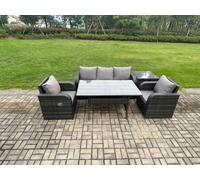 Fimous Wicker Rattan Garden Furniture Set Outdoor Rectangular Dining Table & Chair Sofa Set With Side Table in Dark Grey Fimous Dark Grey