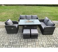 Wicker Rattan Garden Furniture Set with Fire Pit Table 8 Seater Outdoor Lounge Sofa Set Dark Grey Mixed Fimous Dark Grey One Size