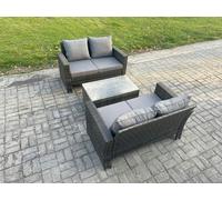 Wicker Rattan Garden Furniture Sofa Set with Rectangular Coffee Table Double Seat Sofa 4 Seater Outdoor Rattan Set Fimous Dark Grey One Size