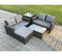 Fimous Wicker Rattan Garden Furniture Sofa Set with Rectangular Coffee Table Double Seat Sofa Big Footstool Side Table 5 Seater in Dark Grey Fimous Dark Grey
