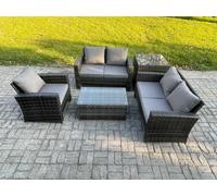 Fimous 5-Seater Rattan Outdoor Sofa Set | Rectangular Coffee Table, Double Sofa, Chair, Side Table | Dark Grey