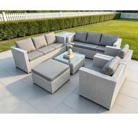 Fimous9 Seater Light Grey Rattan Sofa Set Chairs 2 Coffee Tea Table Footstool Outdoor Garden Furniture